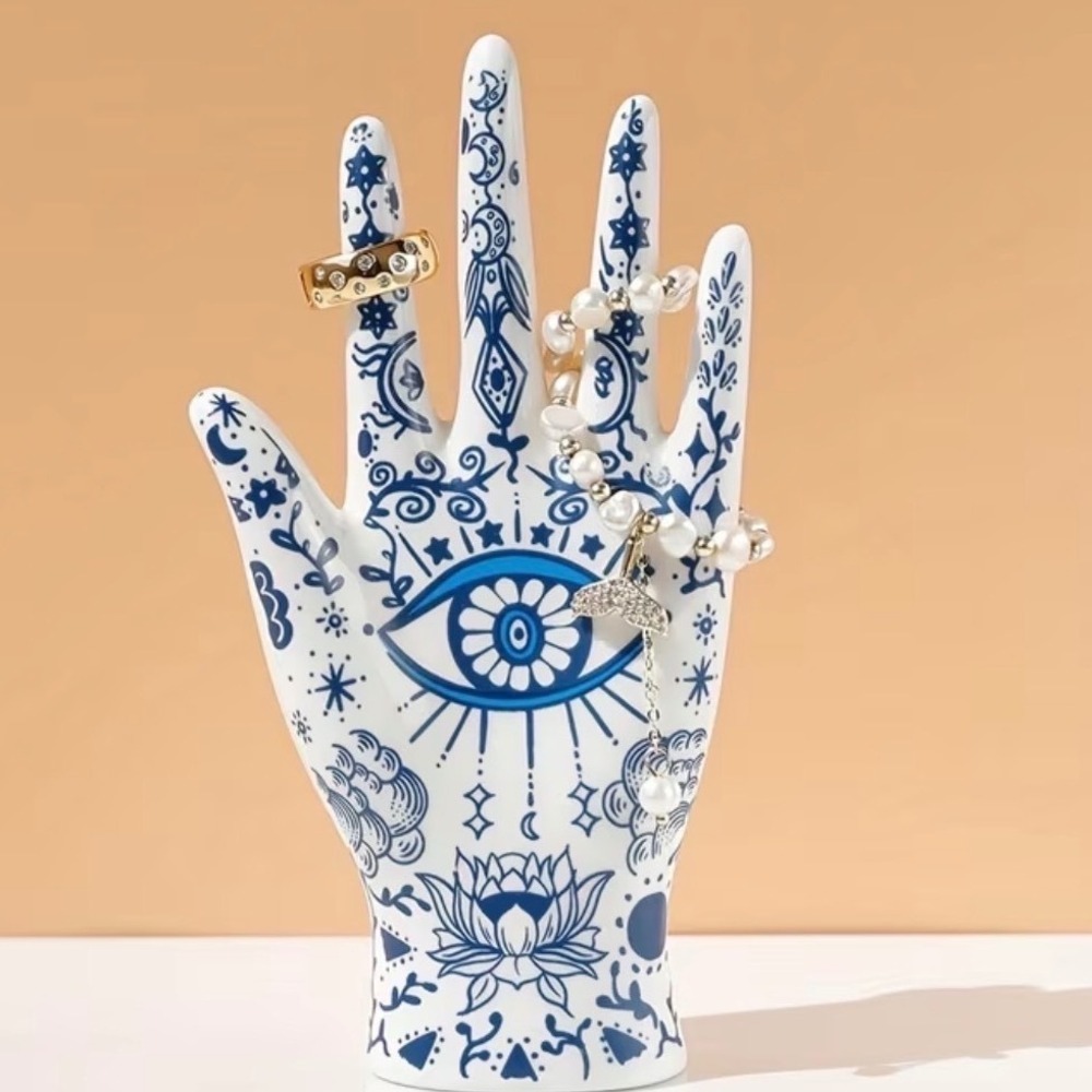 Hamsa Jewelry Display Hand Blue/White Evil Eye Celestial NWT
